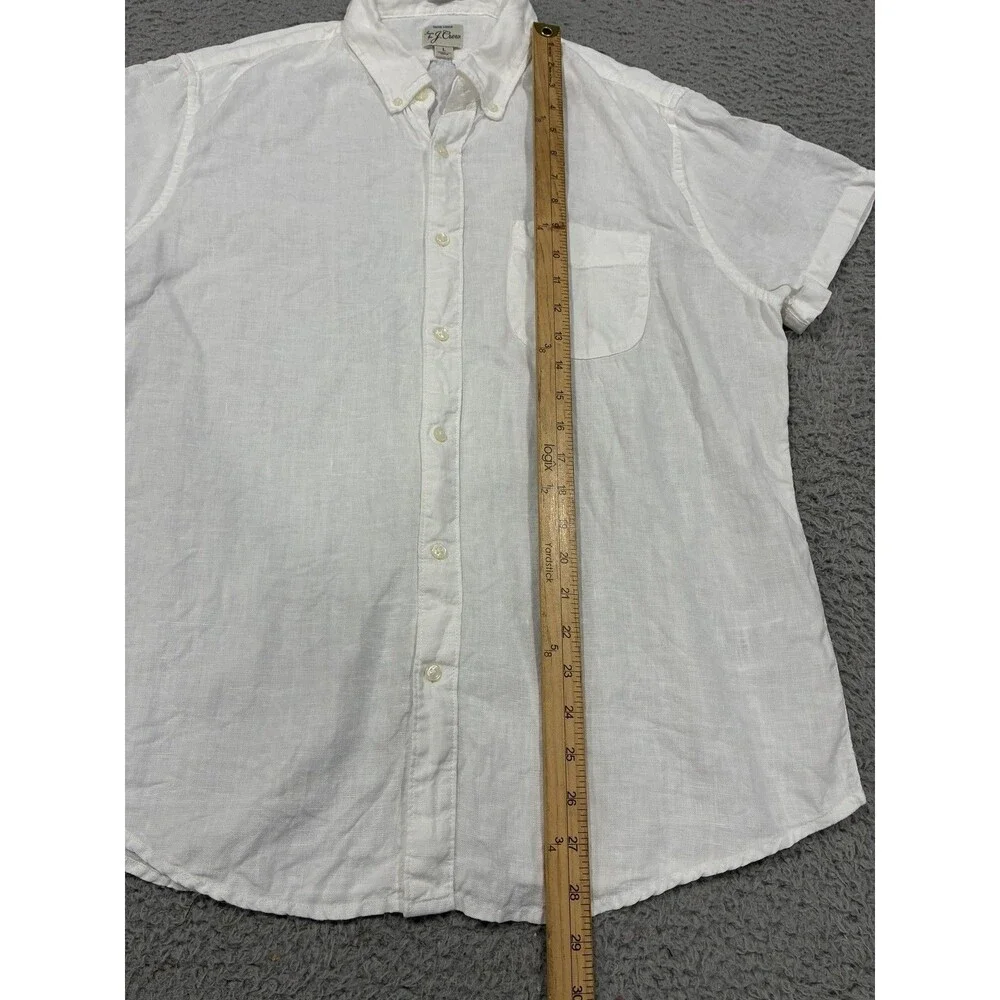 J.Crew Shirt Mens Large White Linen Slim Short Sleeve Button-Down Baird McNutt